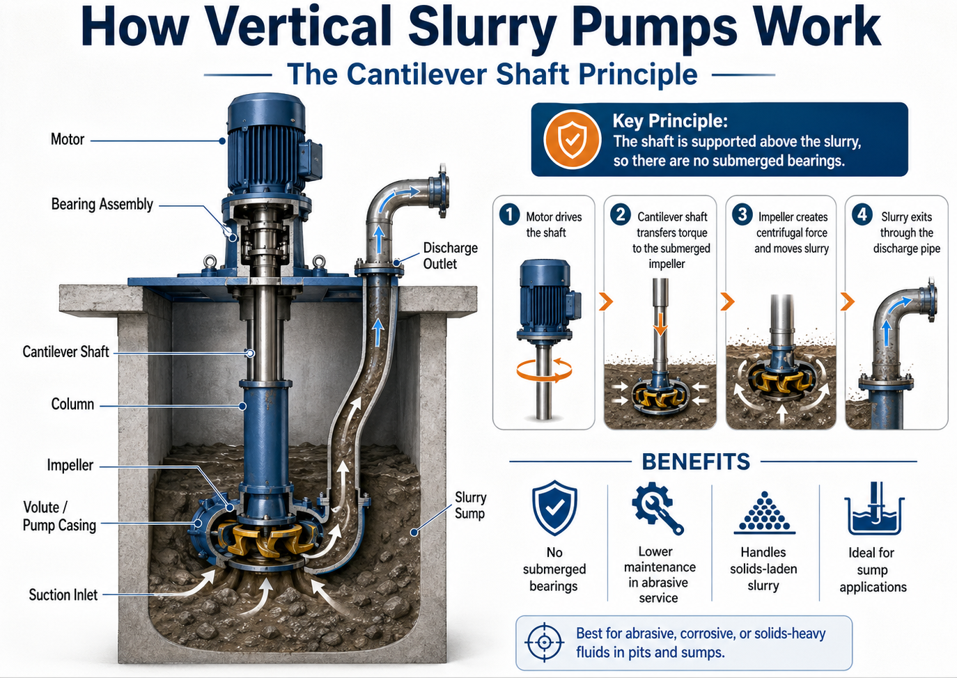 How Vertical Slurry Pumps Work — The Cantilever Shaft Principle
