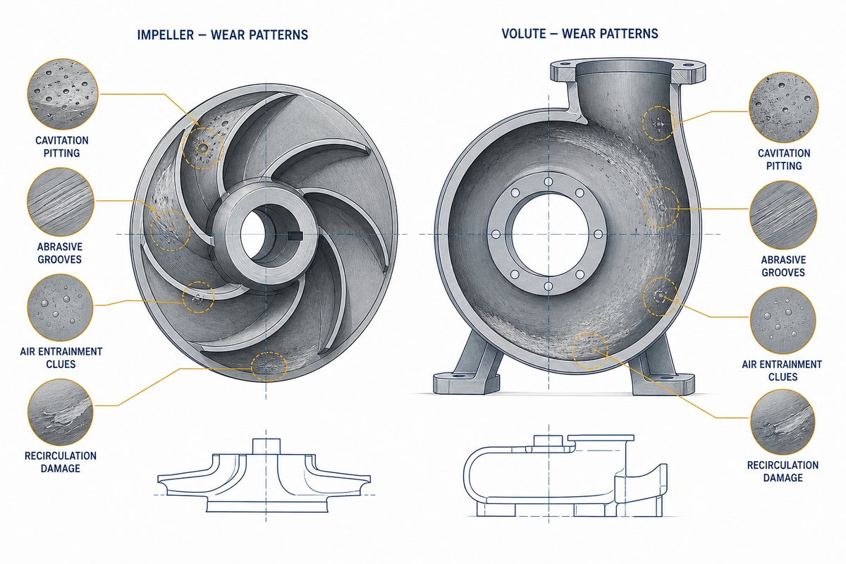 Read the wear pattern without confusing cavitation, abrasion, air entrainment, or recirculation — BBP Manufacturing Co., Ltd.