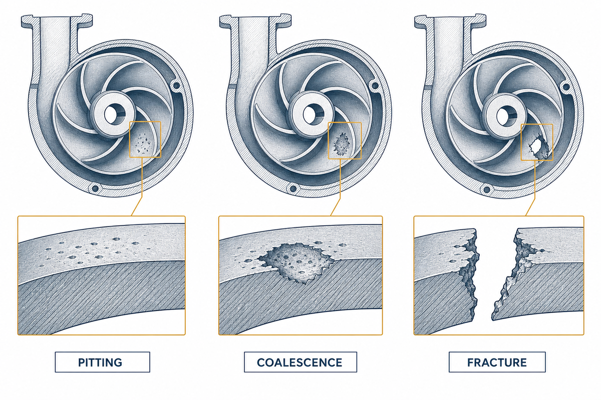 What Cavitation Does to a Pump, Damage Mechanics and Failure Forensics — BBP