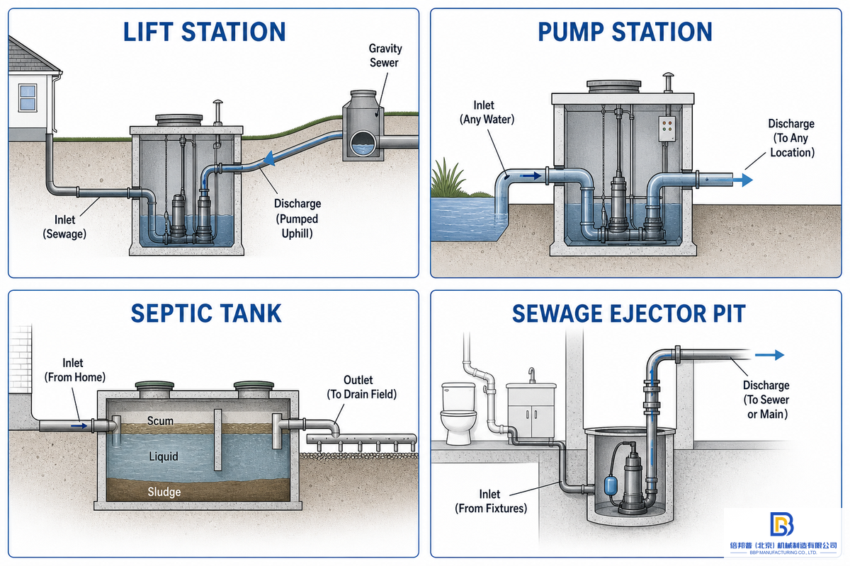 Lift Station vs Pump Station vs Septic Tank vs Sewage Ejector — Beijing Beibangpu