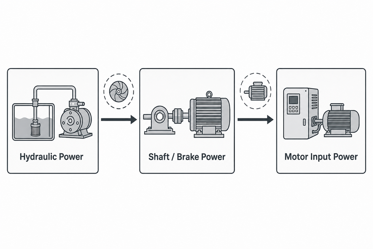 Hydraulic Power vs. Shaft Power vs. Brake Horsepower