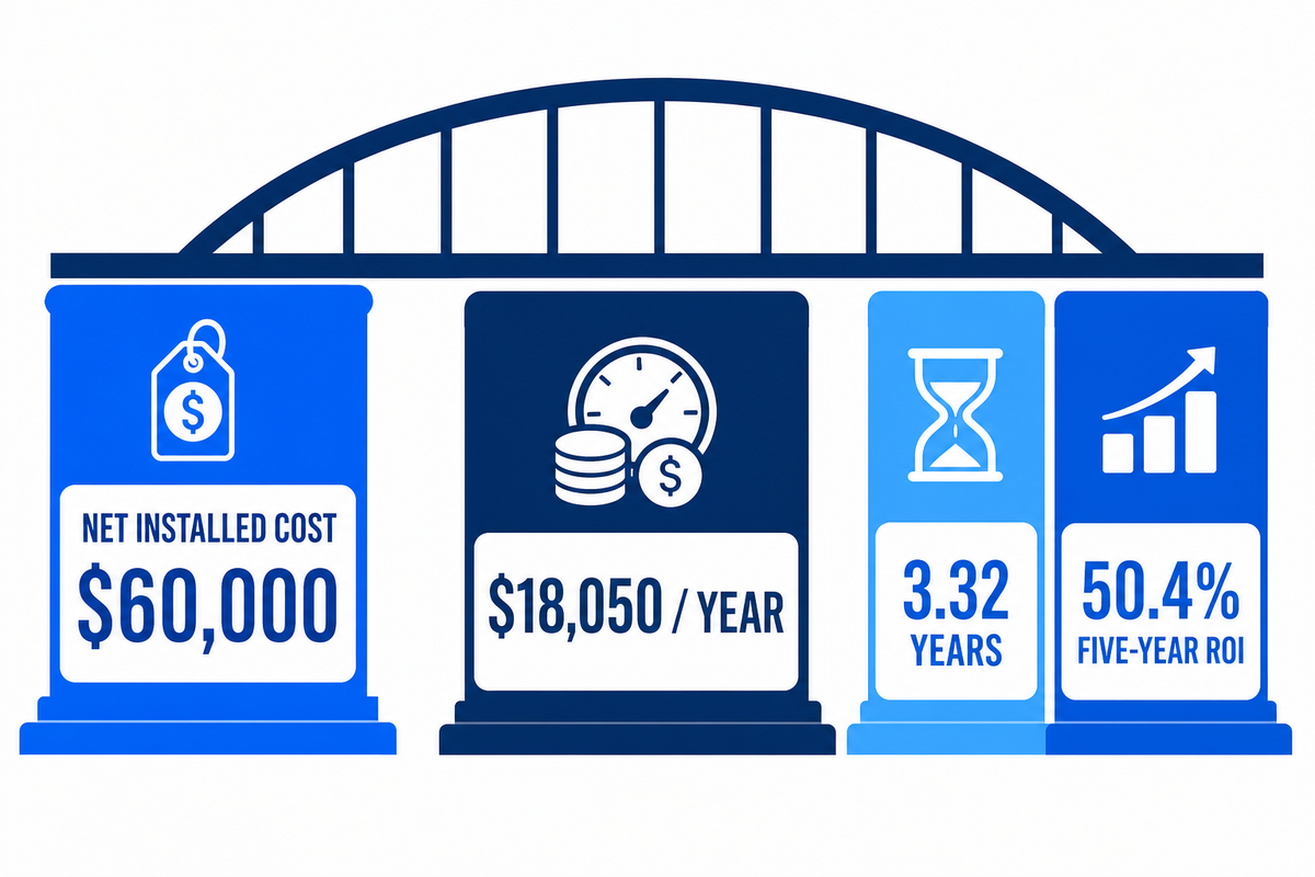 Meter-to-money bridge from measured kilowatt-hours to project ROI