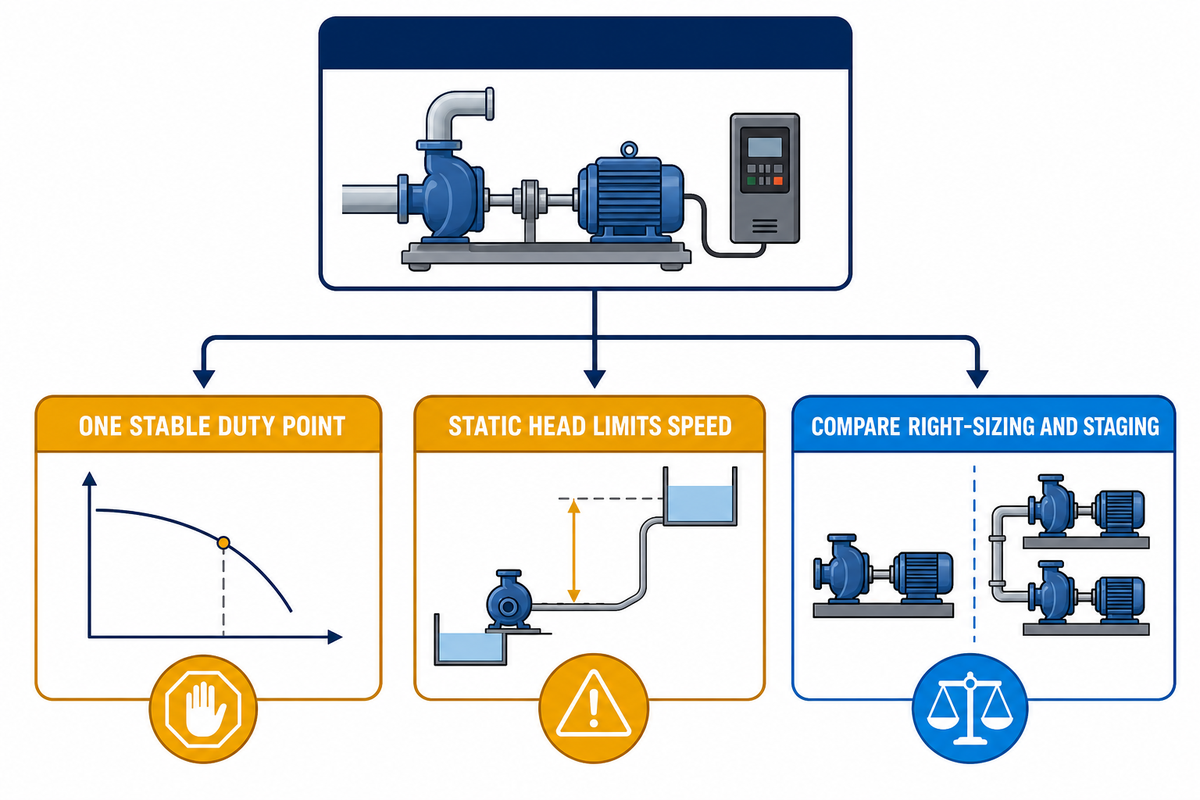 Decision guide showing when a VFD is not the best pump investment
