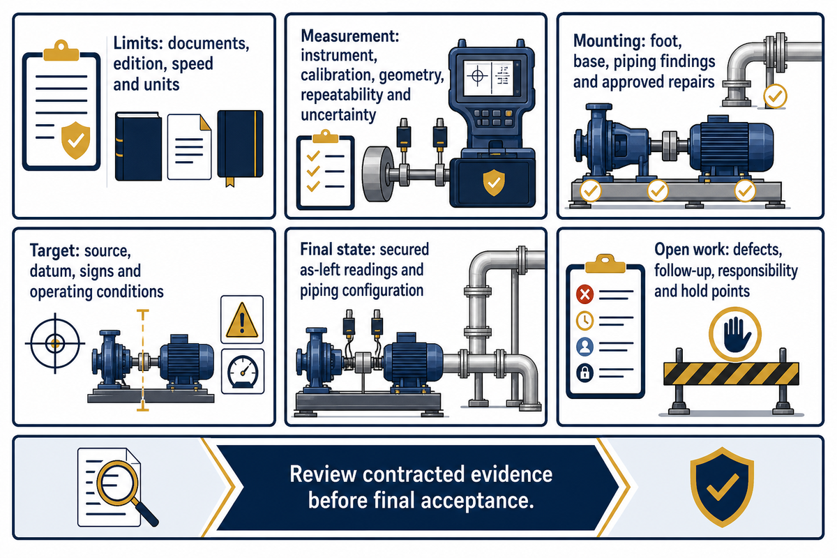 Keep targets, final readings and open work distinct; six acceptance checks are the article's proposed work-order synthesis.