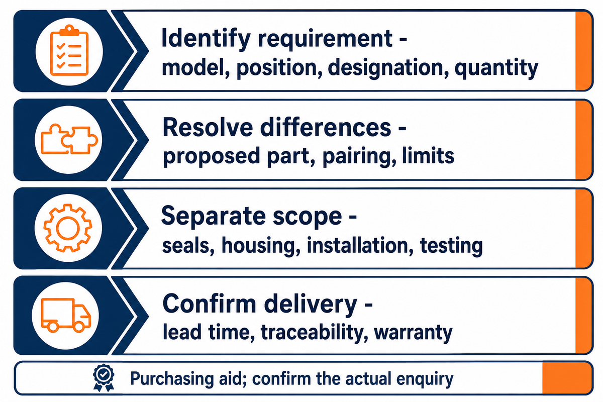A bearing quotation should resolve identity, differences, scope and delivery terms; BBP purchasing checklist.