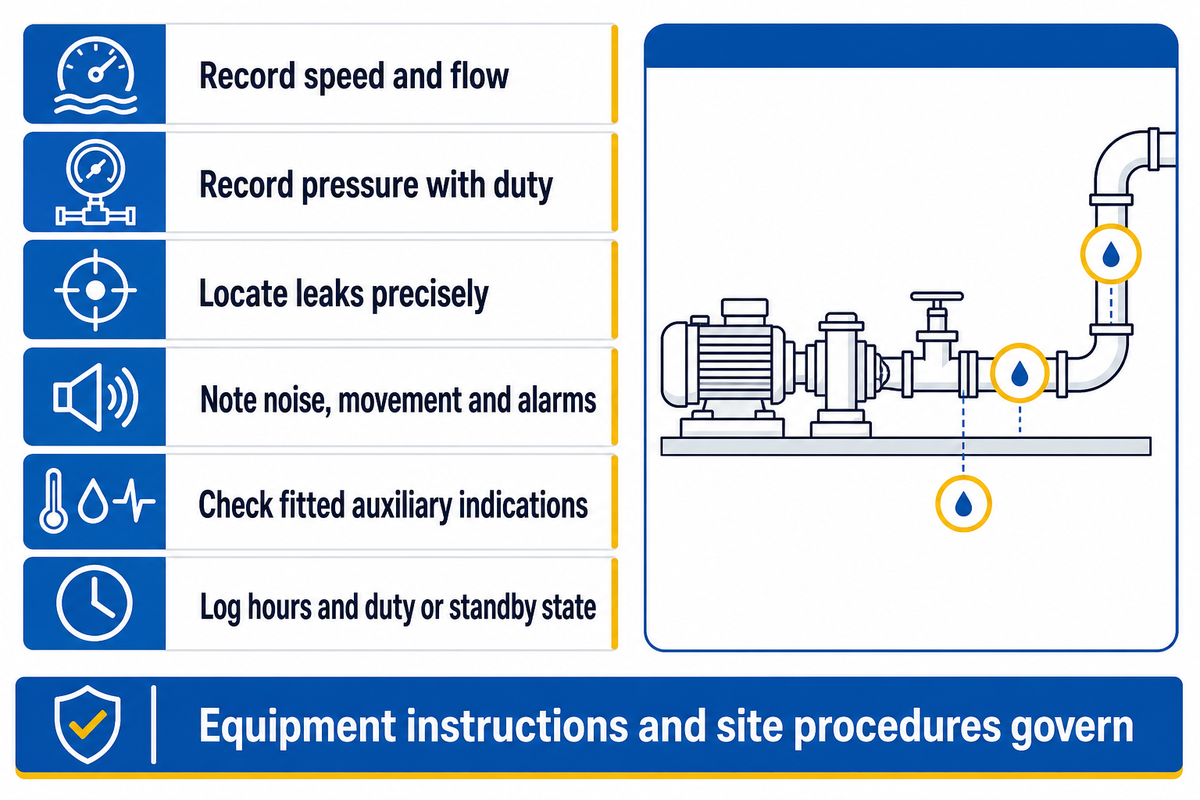 A daily reading needs operating context; conditional guidance based on Hydraulic Institute and equipment instructions.