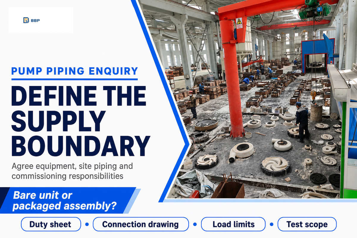 Define pump, piping and commissioning responsibilities before ordering; BBP pump-interface handoff.