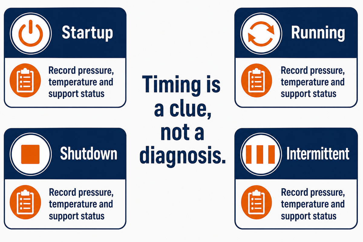 Four operating states organize leakage observations without proving the failed component.