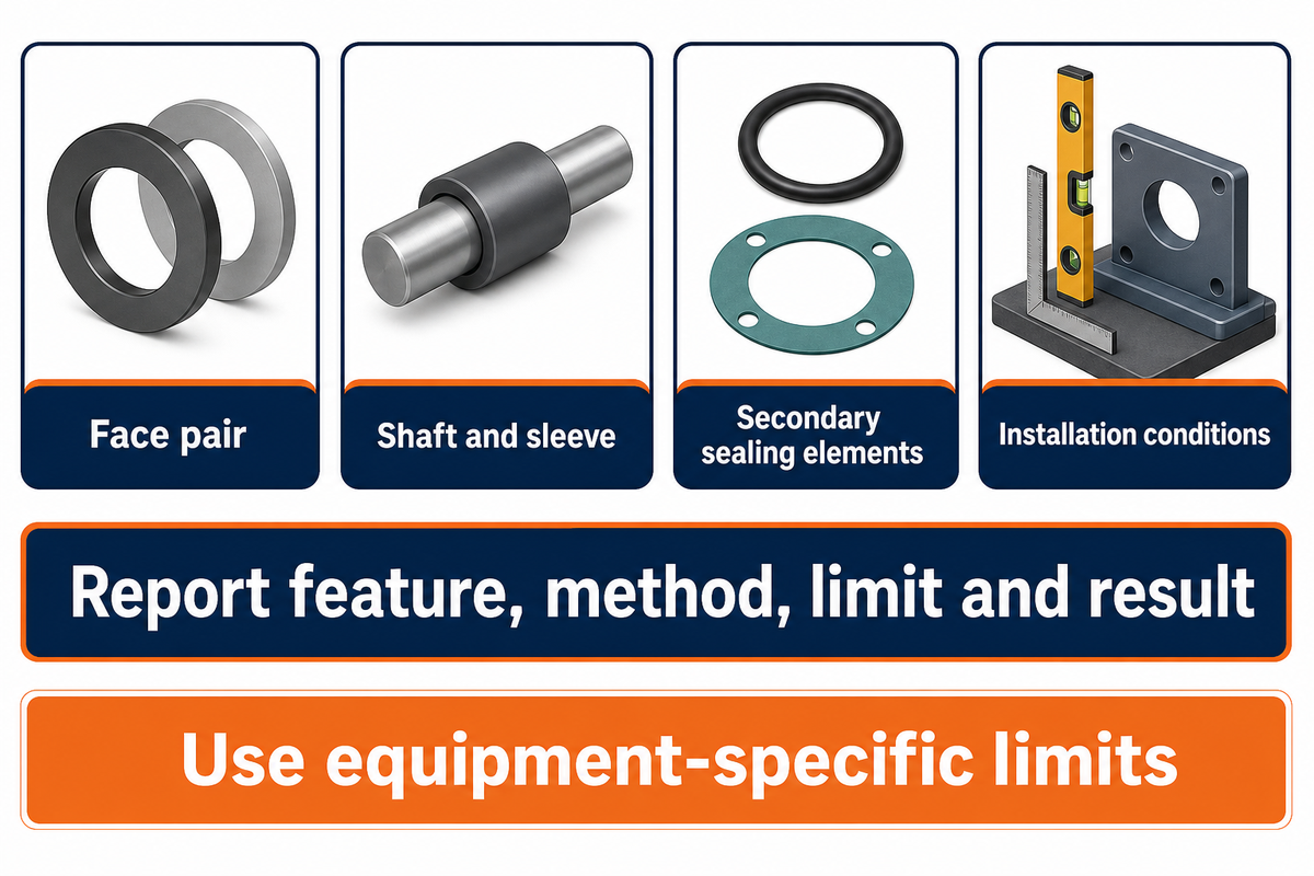 Inspection evidence covers the face pair, shaft, sleeve, secondary seals and installation conditions.