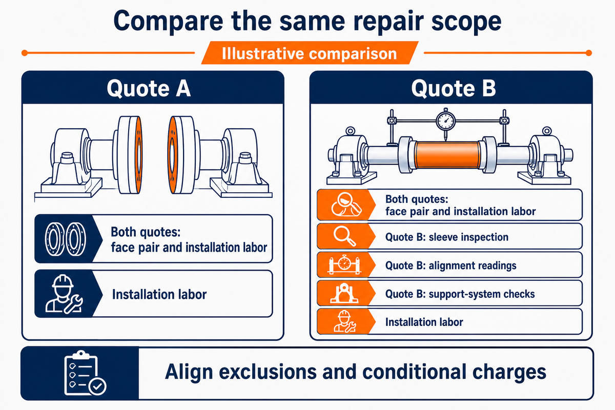 Illustrative repair quotations need aligned inclusions, exclusions and conditional charges before price comparison.
